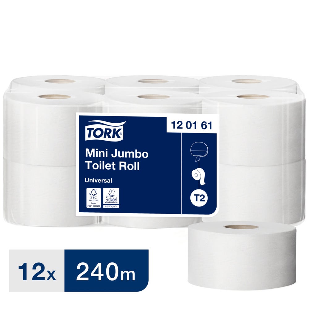511138.jpg Toalettpapper Tork Mini Jumbo Universal
T2 240m 1-lag, ofärgad, FSC