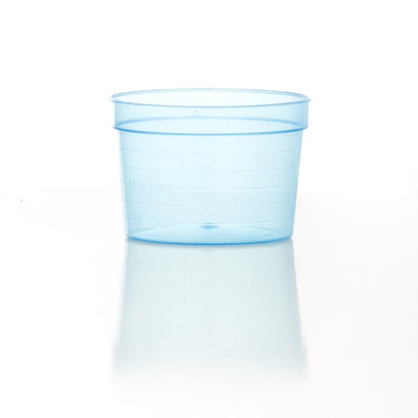 Medicinbägare 30 ml, bred, blå, plast