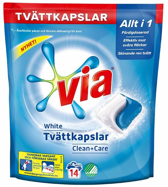 Via White Tvättkapslar Clean+Care Tvättmedel