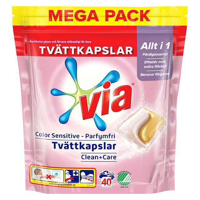 Via Color Tvättkapslar Clean+Care Tvättmedel