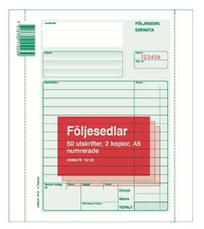 Esselte Följesedel A5 Numrerade 3x50blad