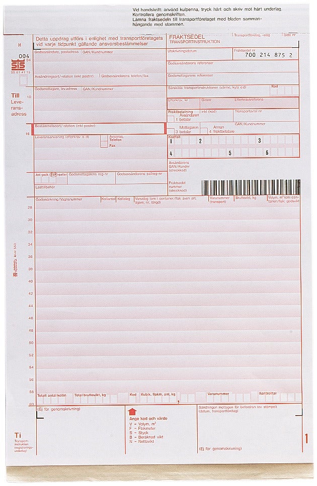Fraktsedel självkopierande