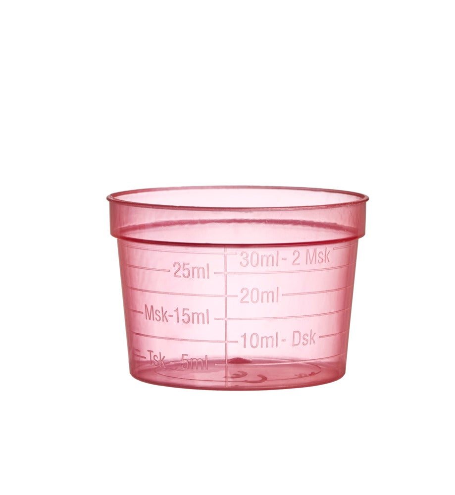 Medicinbägare 30 ml, bred, röd, plast