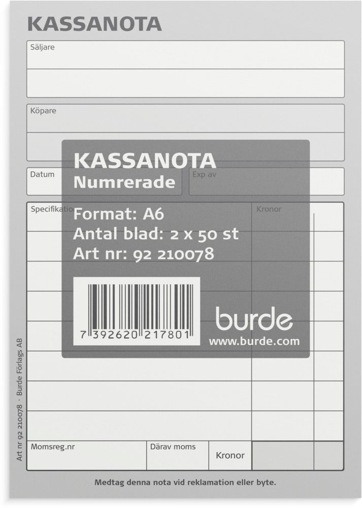 Kassanota A6 numrerad