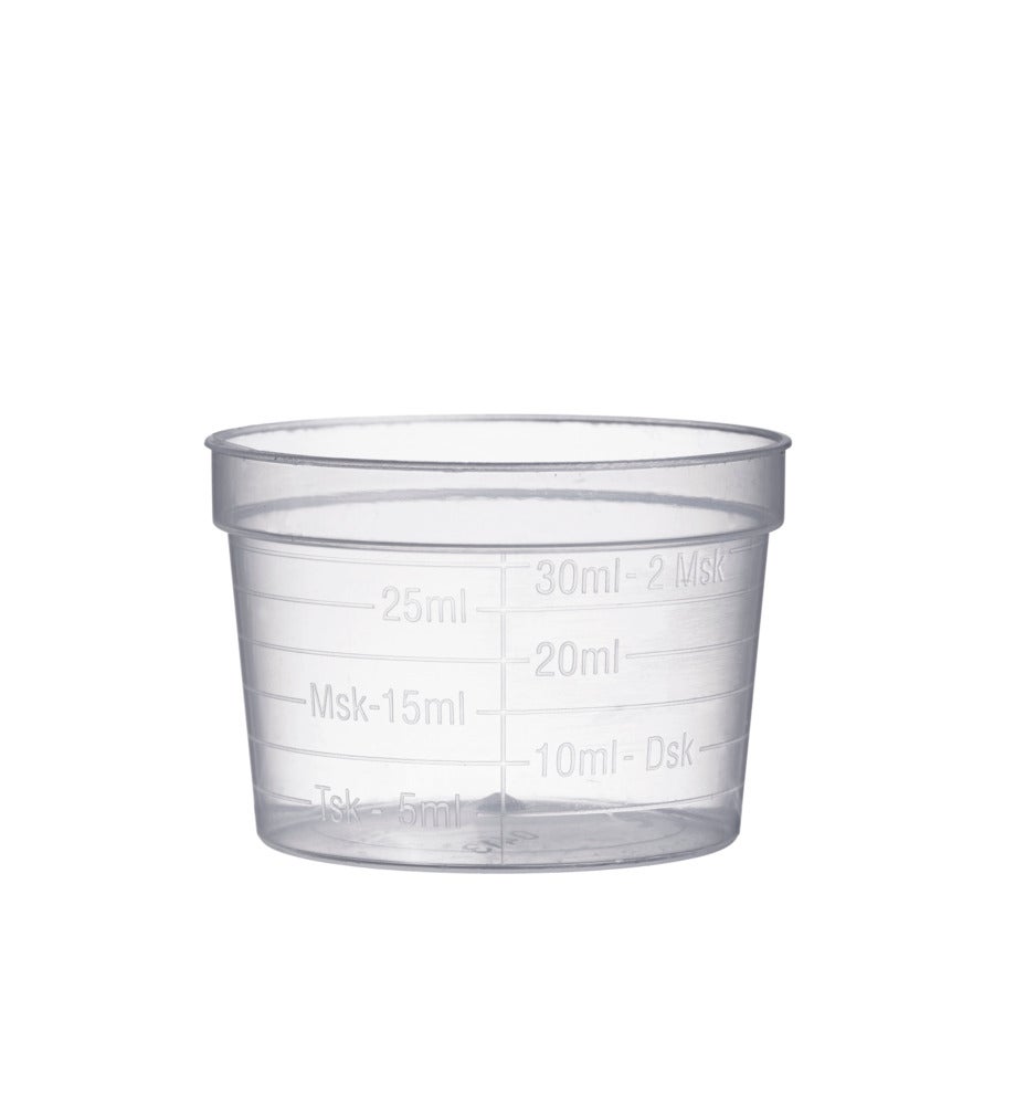 Medicinbägare 30 ml, bred, transparent, plast